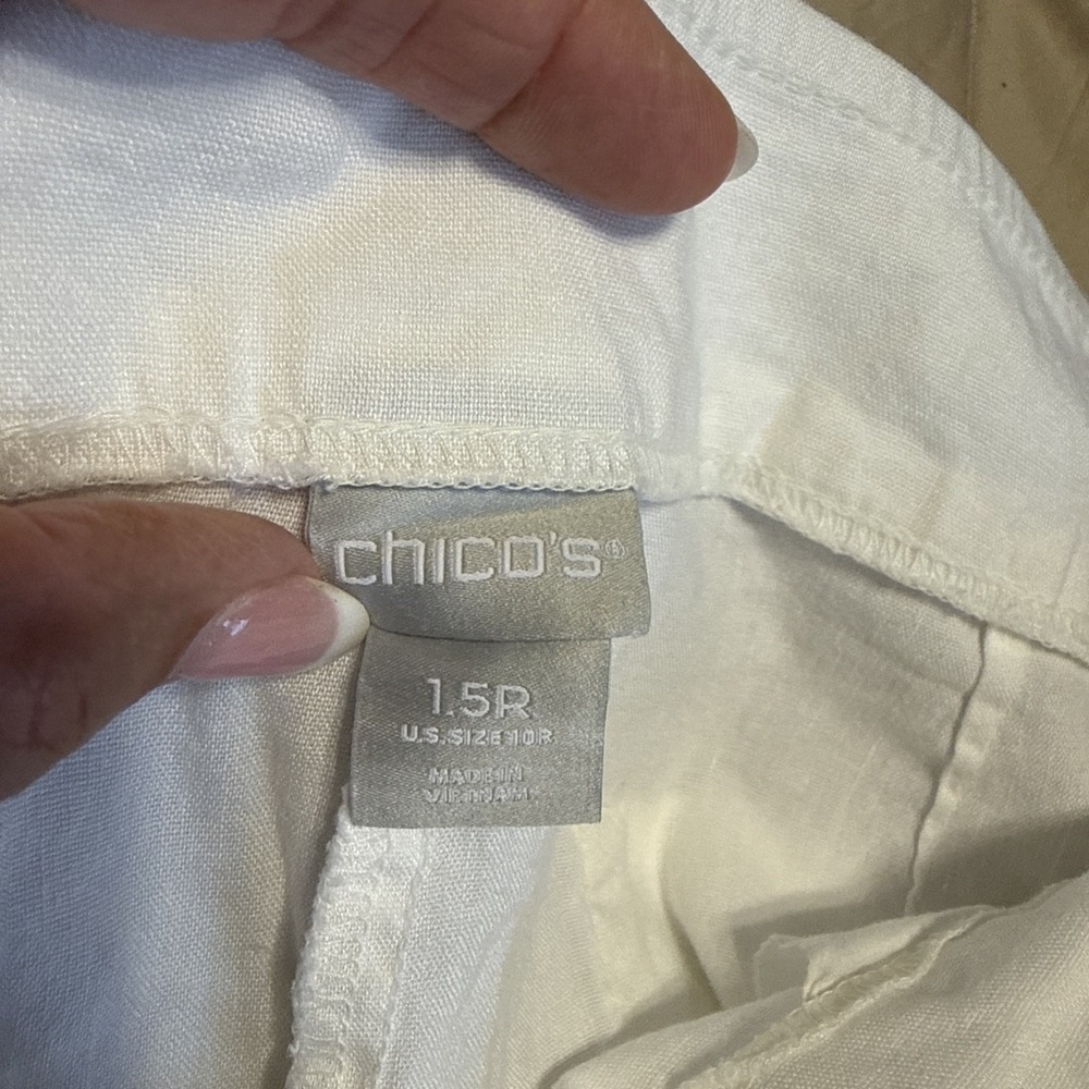 Chico's Women's Pants Size 1.5R  White Linen Blend Wide Leg Pull On Pockets - Picture 8 of 9